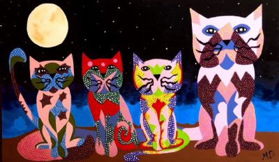 Telas de Michelle Diehl, em mostra no Shopping Estao, retratam amor pelos gatos